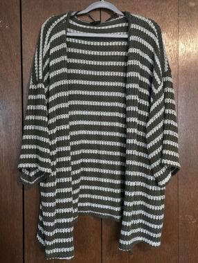 Torrid Grey And Green Open Knit Chenille Cardigan Sweater